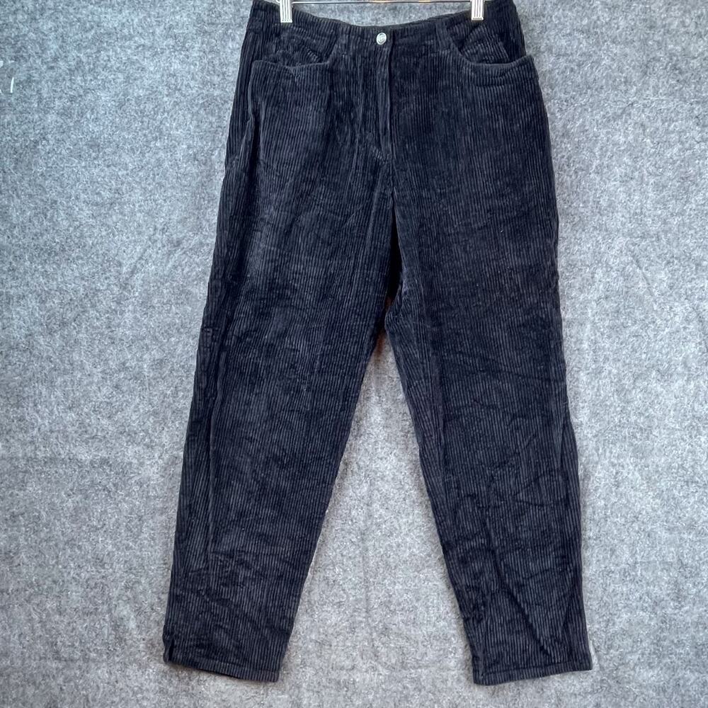 Talbots Corduroy Pants Womens 10 Petite Black Cotton High Rise Straight Leg Y2K